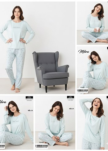 Açık Mavi Uzun Kollu Rahat Kadın Pijama Takımı - Görsel 4