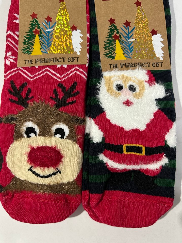 Yeni yıl, yılbaşı desenli kırmızı havlu çocuk çorap 2 adet - Görsel 2