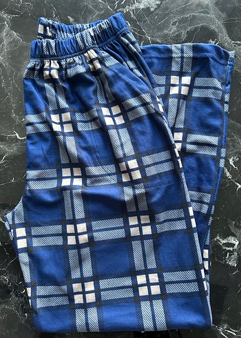 Erkek cepli süet mavi kareli ekose pijama altı - Görsel 4