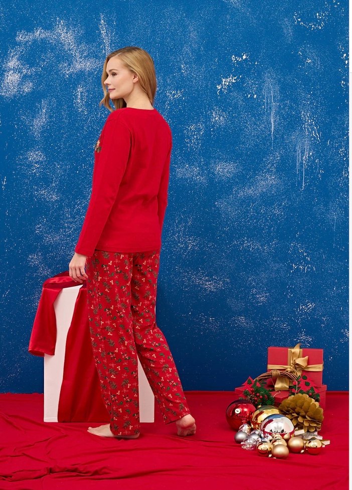 Kırmızı Kadın Pijama Takımı - Görsel 3