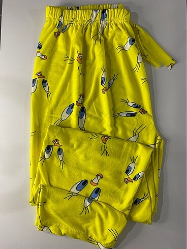 Tweety desenli sarı süet pijama altı