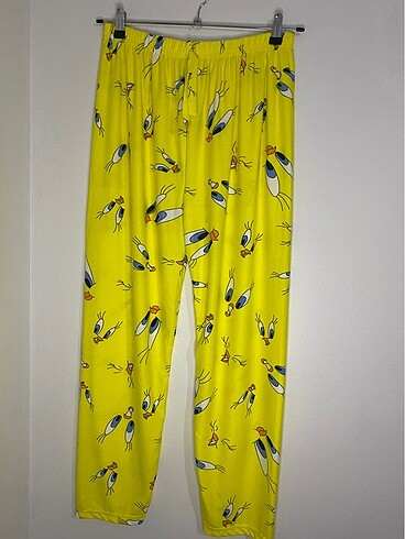 l Beden sarı Renk Tweety desenli sarı süet pijama altı
