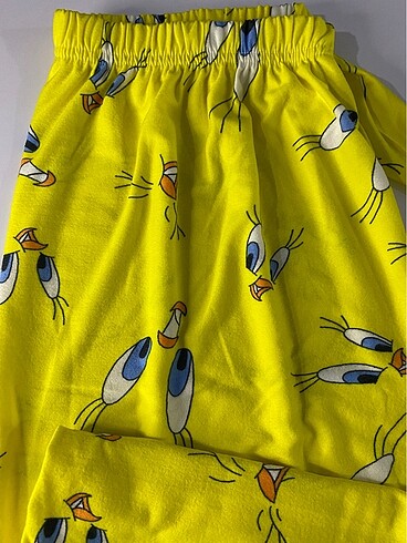 Diğer Tweety desenli sarı süet pijama altı