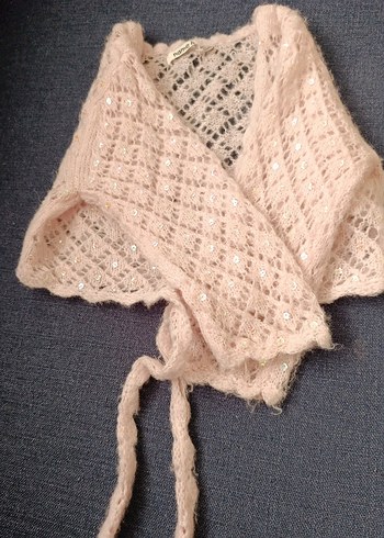 Kız Çocuk Bej Nakışlı Örgü Bolero - Görsel 2