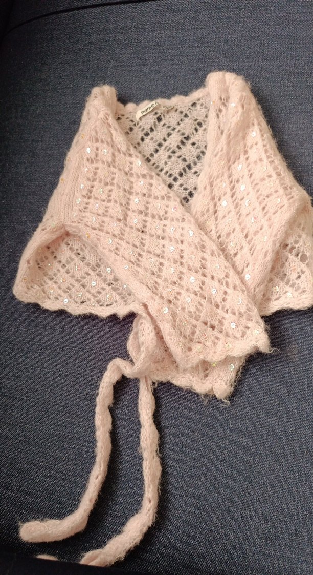 Kız Çocuk Bej Nakışlı Örgü Bolero - Görsel 2