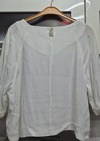 Ofis tipi Kadın Beyaz Keten Kol Detaylı Bluz - Görsel 5