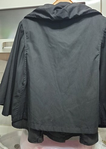 Düğmeli Siyah Midi PANÇO Ceketi - Görsel 7