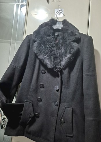 Diğer Koyu Gri Pelus Yaka Kaban Sik Kalite