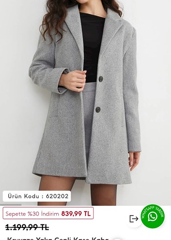 Gri Düğmeli Kadın Kaban fullamoda - Görsel 2