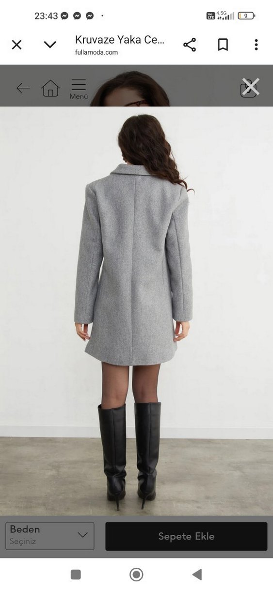 Gri Düğmeli Kadın Kaban fullamoda - Görsel 3