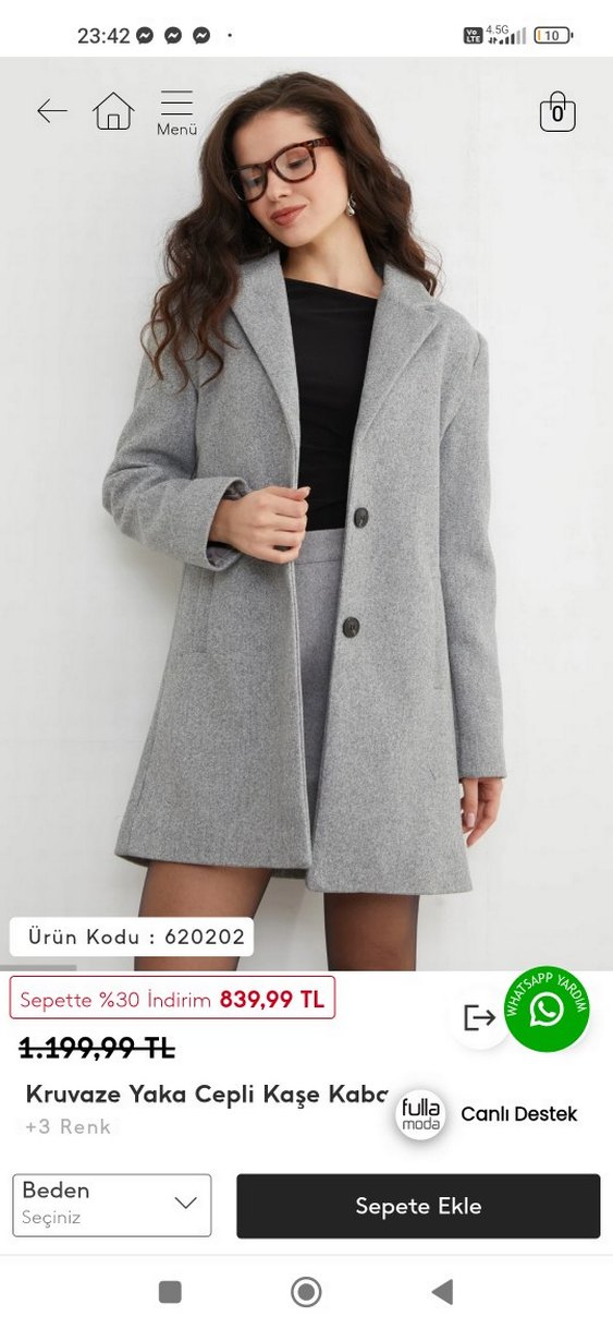 Gri Düğmeli Kadın Kaban fullamoda - Görsel 2