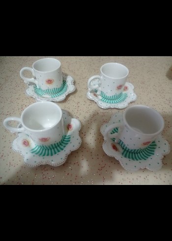 Pastel Desenli Beyaz Kahve Fincan Takımı - Görsel 2