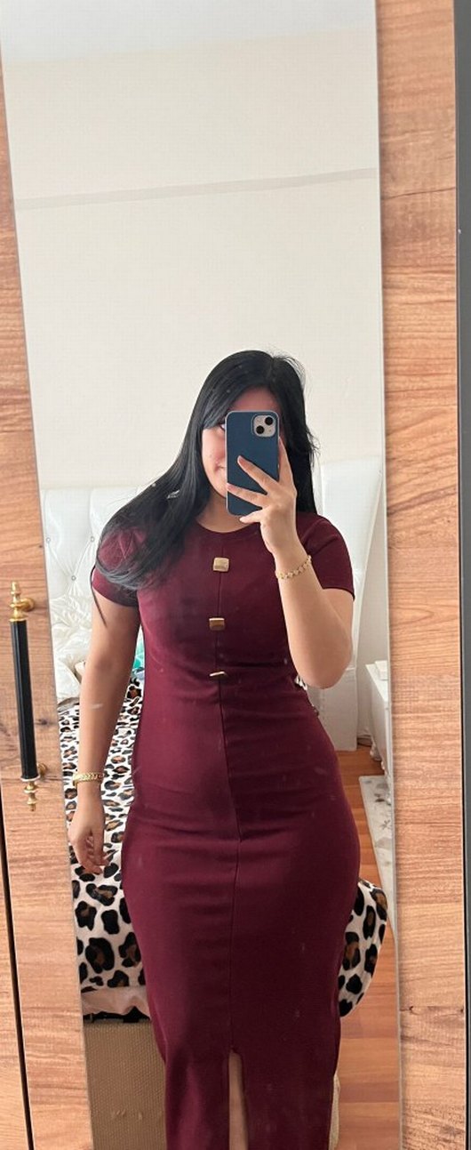 Bordo Düğmeli Uzun Kadın Elbise - Görsel 3