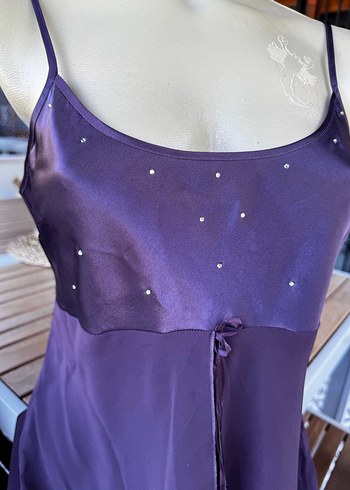 Parlak Mor Uzun İnce Askılı Gecelik - Görsel 4