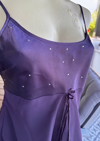 Parlak Mor Uzun İnce Askılı Gecelik - Görsel 7