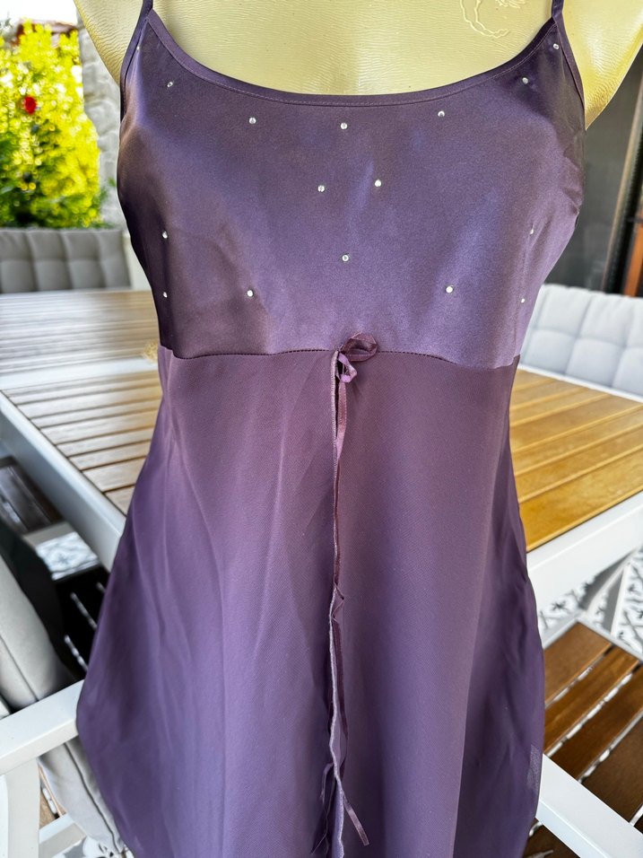 Parlak Mor Uzun İnce Askılı Gecelik - Görsel 5