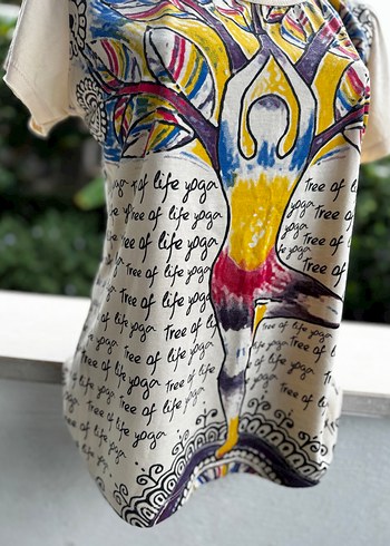 Renkli Baskılı Bohem Uzun Tişört - Görsel 2