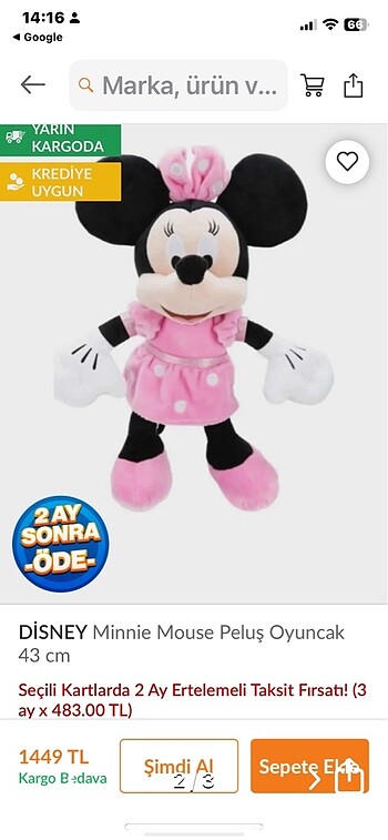 Walt Disney World Minie Mouse dev boy peluş