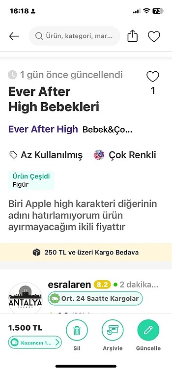  Beden Renk Ever After High bebekleri