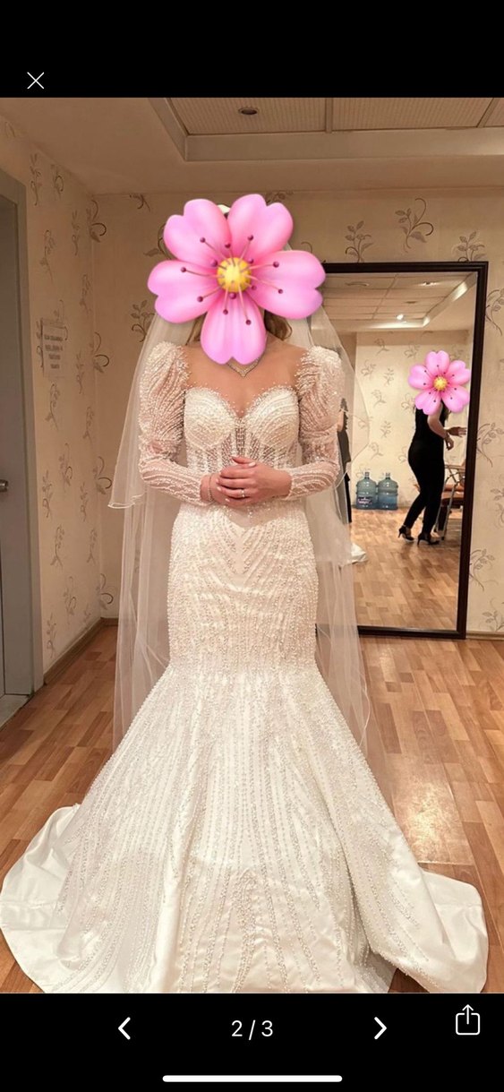 Uzun Kollu Beyaz Balık Gelinlik - Görsel 3