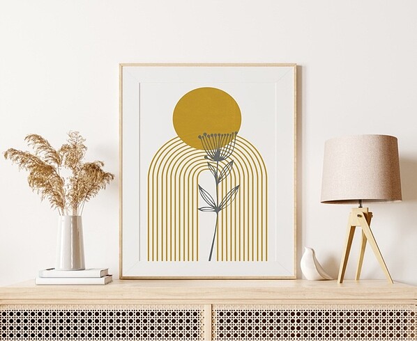 Beden sarı Renk 3lü Sarı Hardal Geometric Poster Set