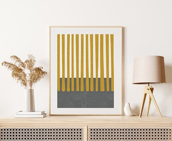 Beden 3lü Sarı Hardal Geometric Poster Set