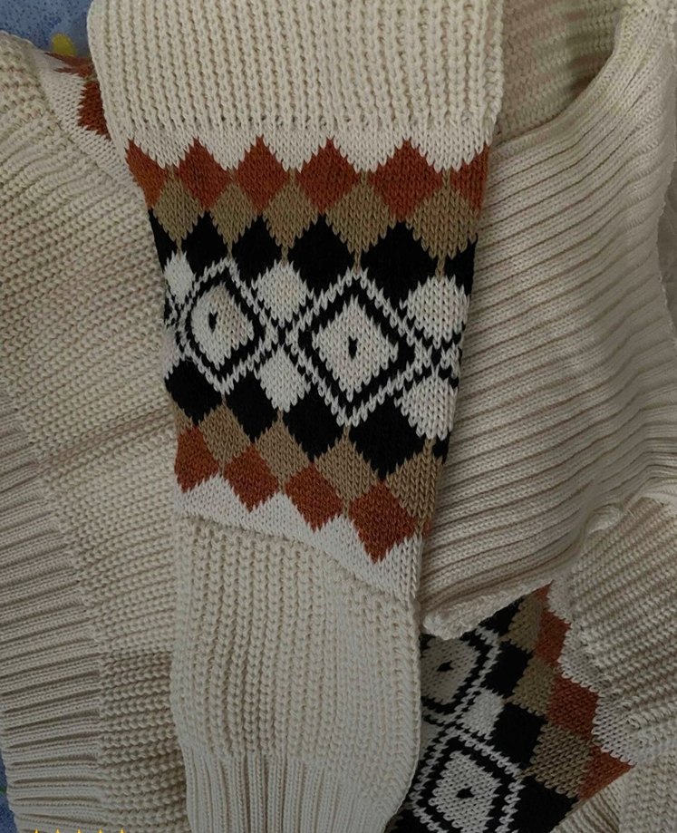 Kadın Balıkçı Yaka Baklava Desenli Triko Kazak - Görsel 2