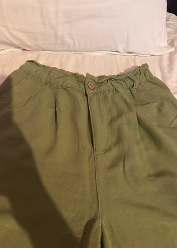 LC Waikiki Kadın Haki Yüksek Bel Keten Şort