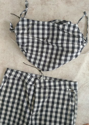 38 Beden Gri Ekose Pilili Midi Kumaş Pantolon