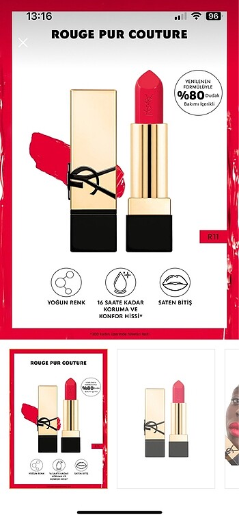 Ysl rouge pur couture R11 sıfır saten ruj