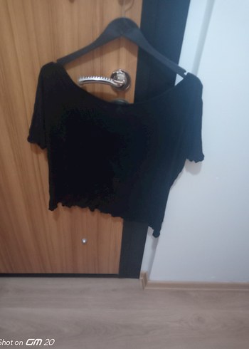 Siyah esnek Kesim Kısa Kollu krop Tişört - Görsel 5