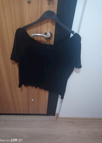 Siyah esnek Kesim Kısa Kollu krop Tişört - Görsel 4