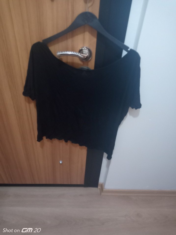 Siyah esnek Kesim Kısa Kollu krop Tişört - Görsel 5