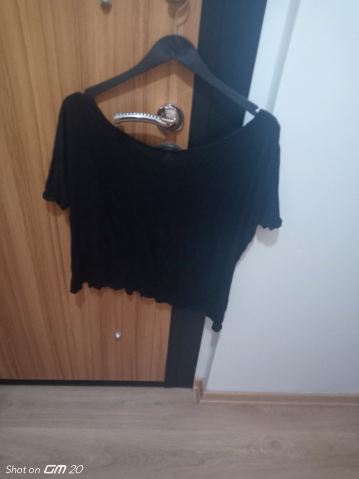 Siyah esnek Kesim Kısa Kollu krop Tişört - Görsel 4