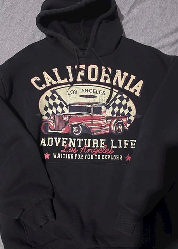 Siyah Baskılı Kapüşonlu Kadın Sweatshirt