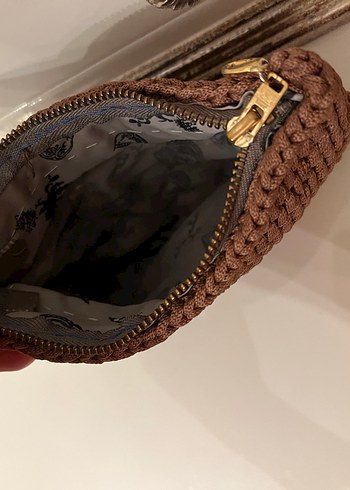 Kahverengi Örgü Kadın Portföy Çanta - Görsel 3