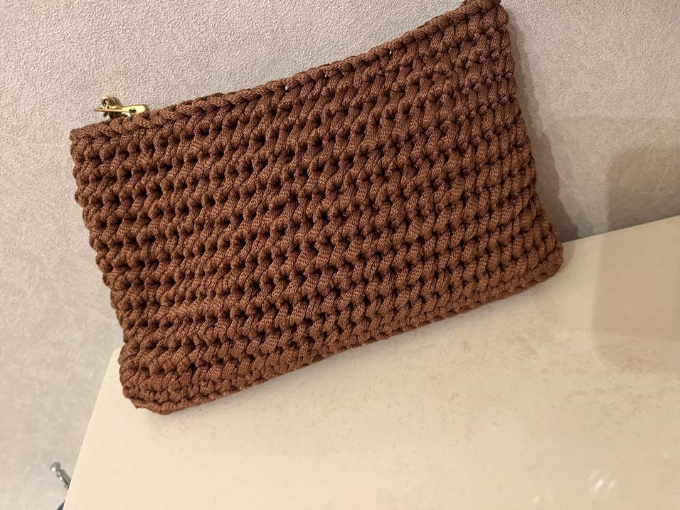 Kahverengi Örgü Kadın Portföy Çanta - Görsel 2