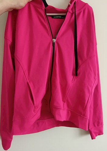 Pembe Kapüşonlu Fermuarlı Kadın Sweatshirt