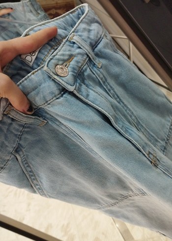 36 Beden mavi Renk Kadın Mavi Denim Midi Bol Kesim Kemerli Kot