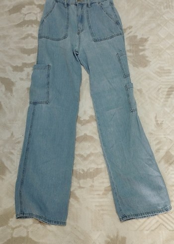 Defacto Kadın Mavi Denim Midi Bol Kesim Kemerli Kot