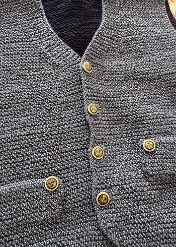 Düğmeli Erkek Örgü Yelek lacivert-gri - Görsel 2