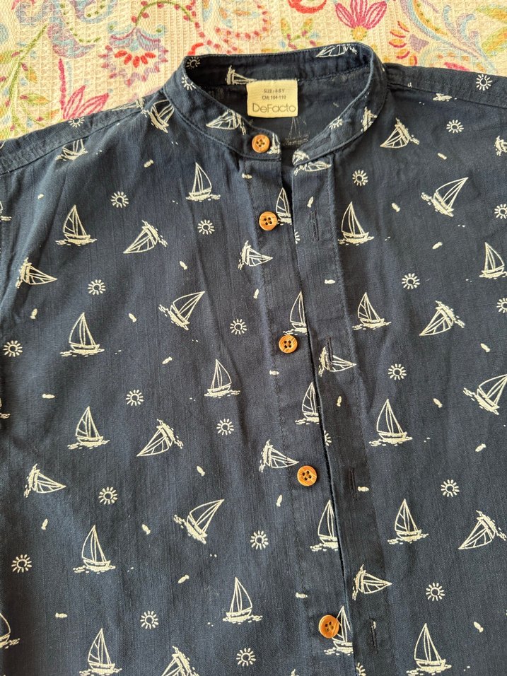 Lacivert Baskılı Kısa Kollu Erkek Gömlek - Görsel 2