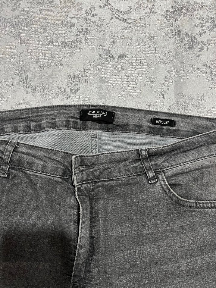 Gri Düğmeli Kadın Denim Pantolon - Görsel 2