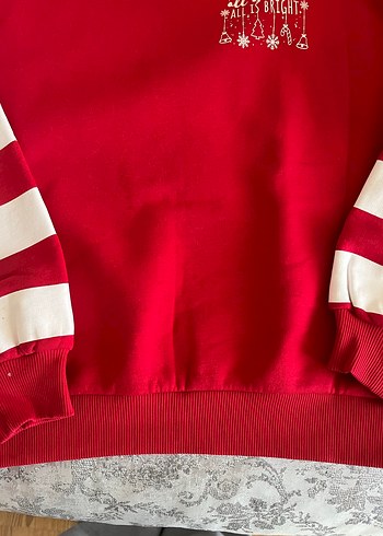 Kırmızı Çizgili Kadın Sweatshirt - Görsel 2