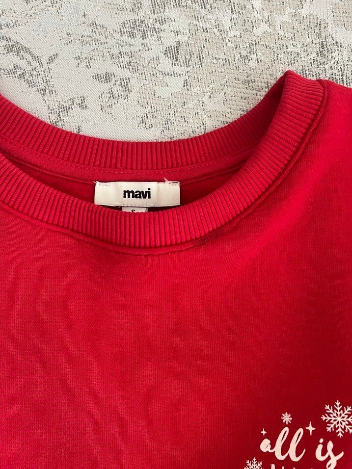 Kırmızı Çizgili Kadın Sweatshirt - Görsel 3