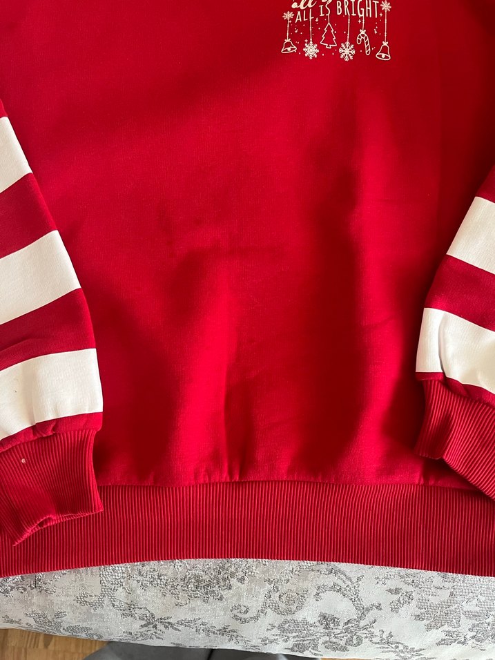 Kırmızı Çizgili Kadın Sweatshirt - Görsel 2