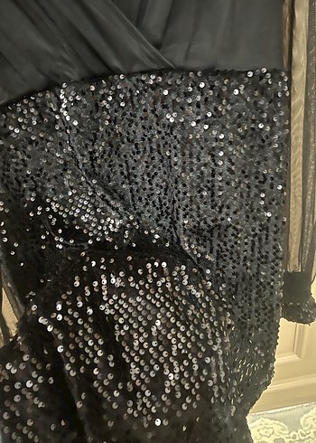 Siyah Drapeli Uzun Kollu Midi Gotik Elbise - Görsel 3