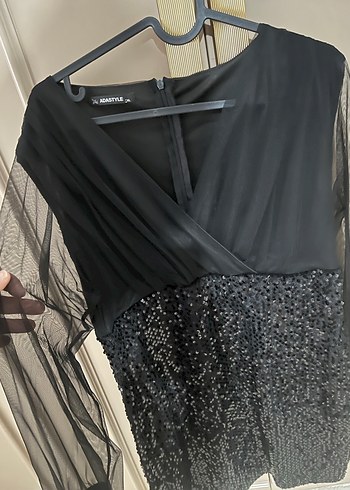 Siyah Drapeli Uzun Kollu Midi Gotik Elbise - Görsel 2