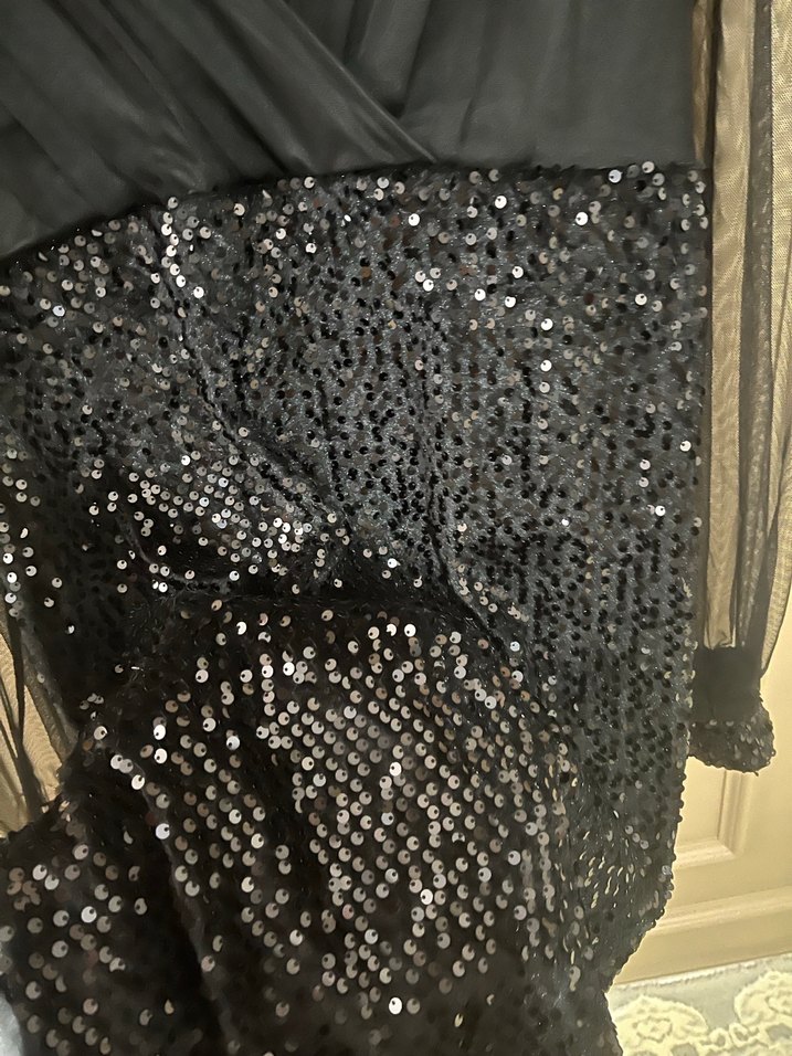 Siyah Drapeli Uzun Kollu Midi Gotik Elbise - Görsel 3