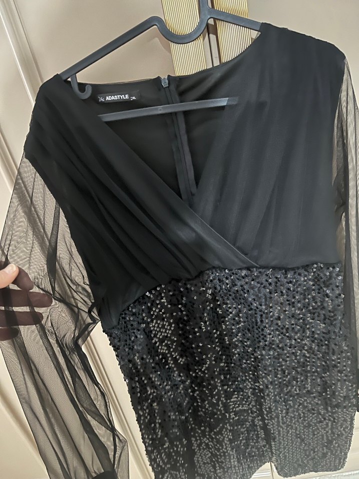 Siyah Drapeli Uzun Kollu Midi Gotik Elbise - Görsel 2